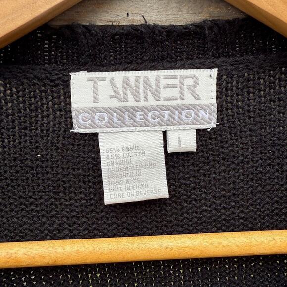 Vintage 90s Tanner Collection Black and Tan cardigan sweater Size Large - Picture 2 of 4